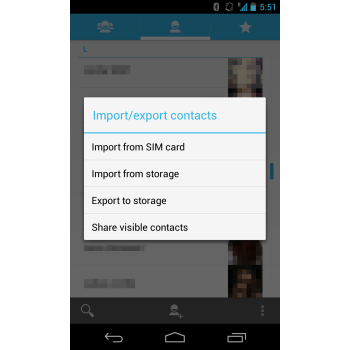 Android export menu